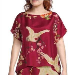 bryn Walker Burgundy Floral Blouse 100% silk